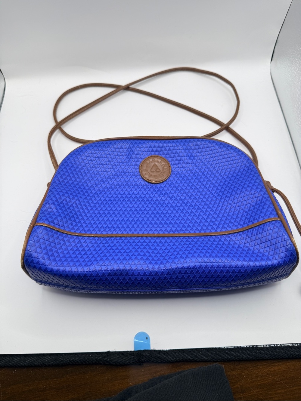 Vintage 1983 Liz Claiborne Royal Blue Crossbody with Brown Trim